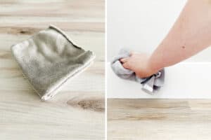Drying Baseboards with Microfiber Towel